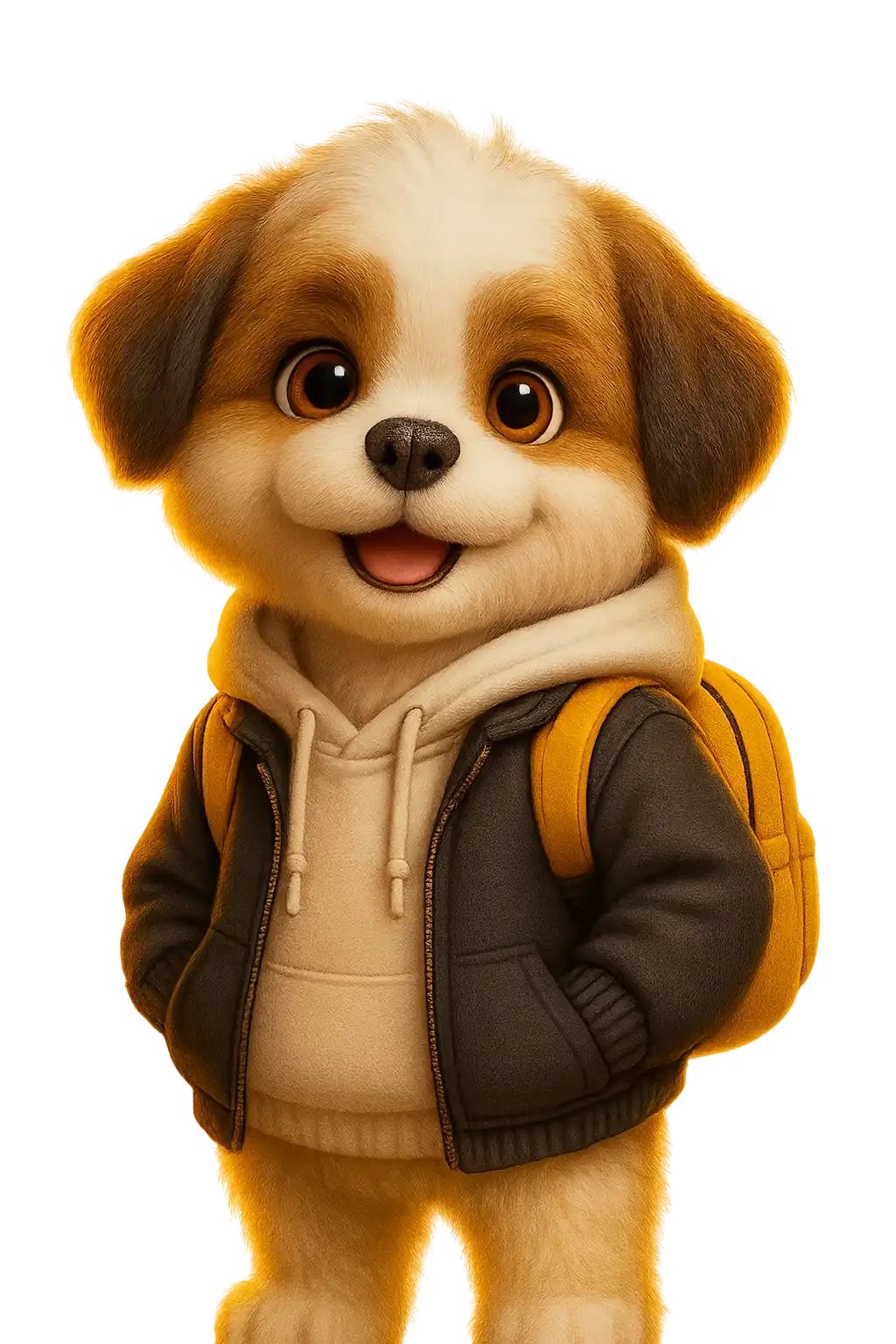 ImpulsTrip mascot Theo the dog waving hello
